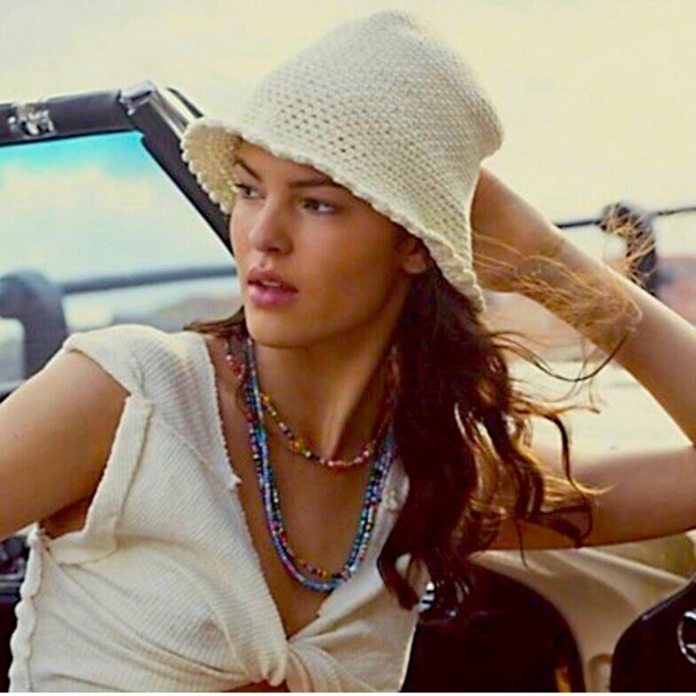 Free People Cream Crochet Bucket Hat